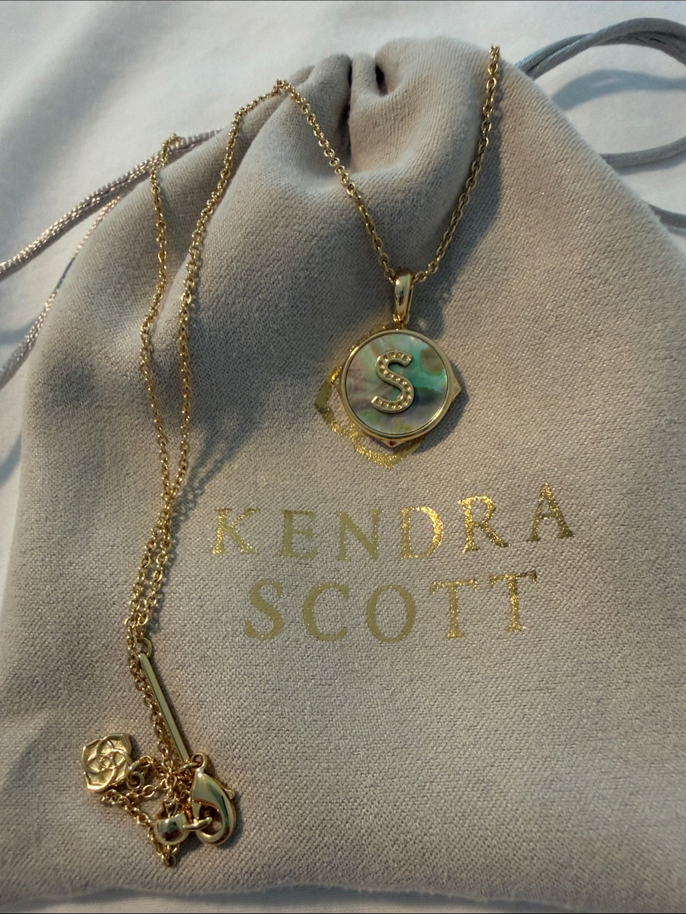 Kendra Scott Gold Initial 'S' Mother-of-Pearl Pendant Necklace